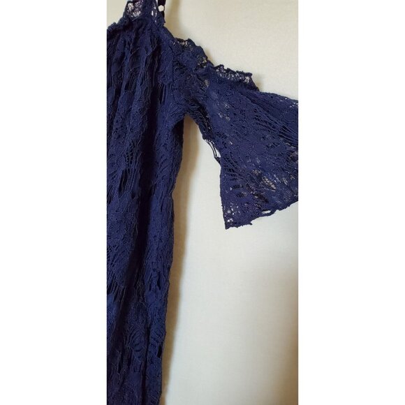 Love Fire Blue Lace Cold Shoulder Dress Lined M - Picture 9 of 16